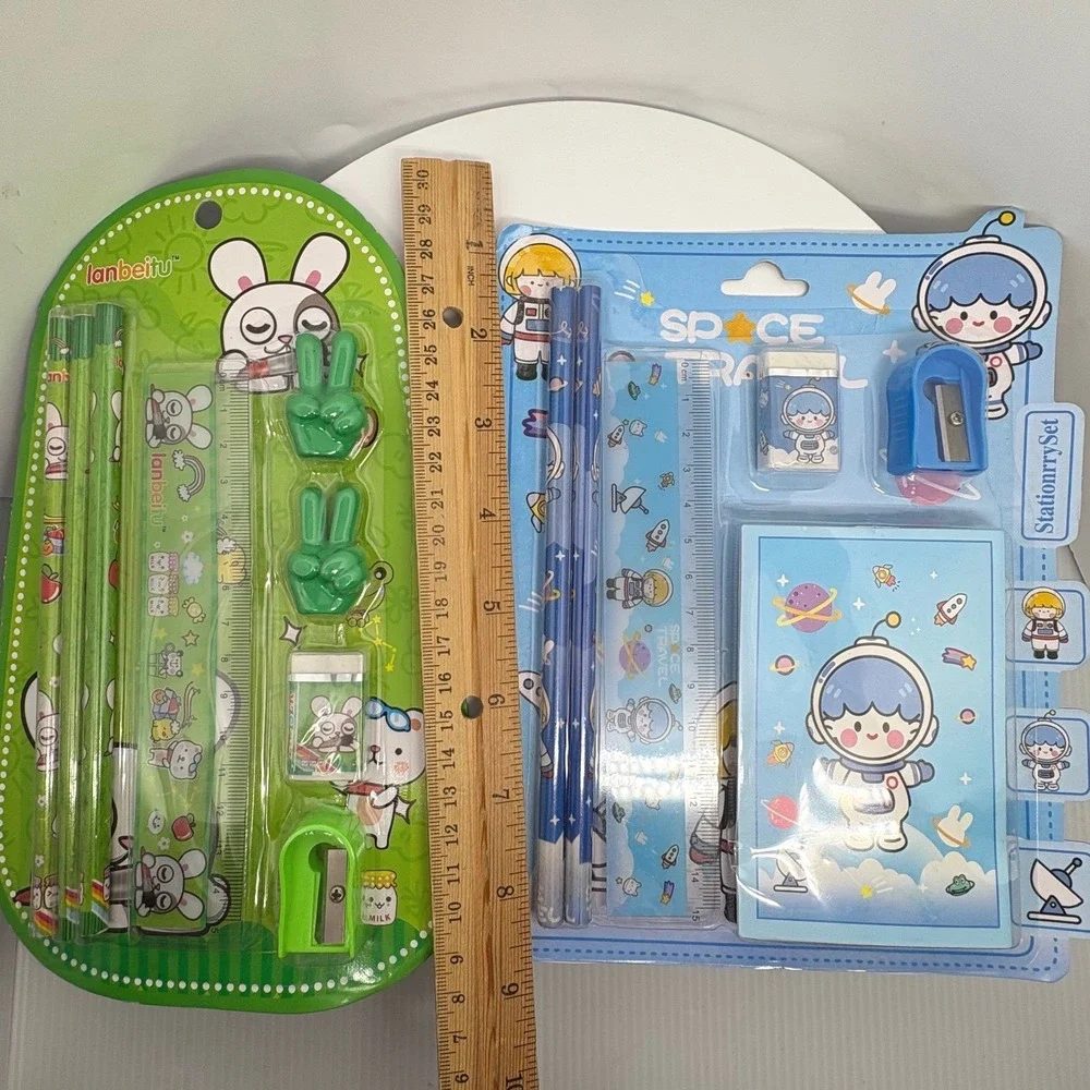 2pk Kids Stationery Sets Space Astronaut & Bunny Rabbit Kawaii School Supplies